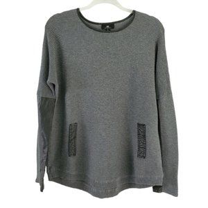 I.N. | Gray & Black Faux-Leather-Trim Sweater
